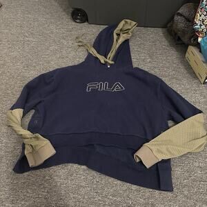 Navy Fila Valeria hoodie cropped olive green mesh sleeves Size XL